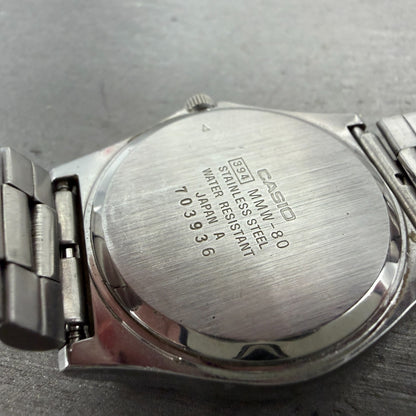 Casio Watch Men 34mm Silver Dial Silver Tone Daydate Round MMW-80 PARTS10