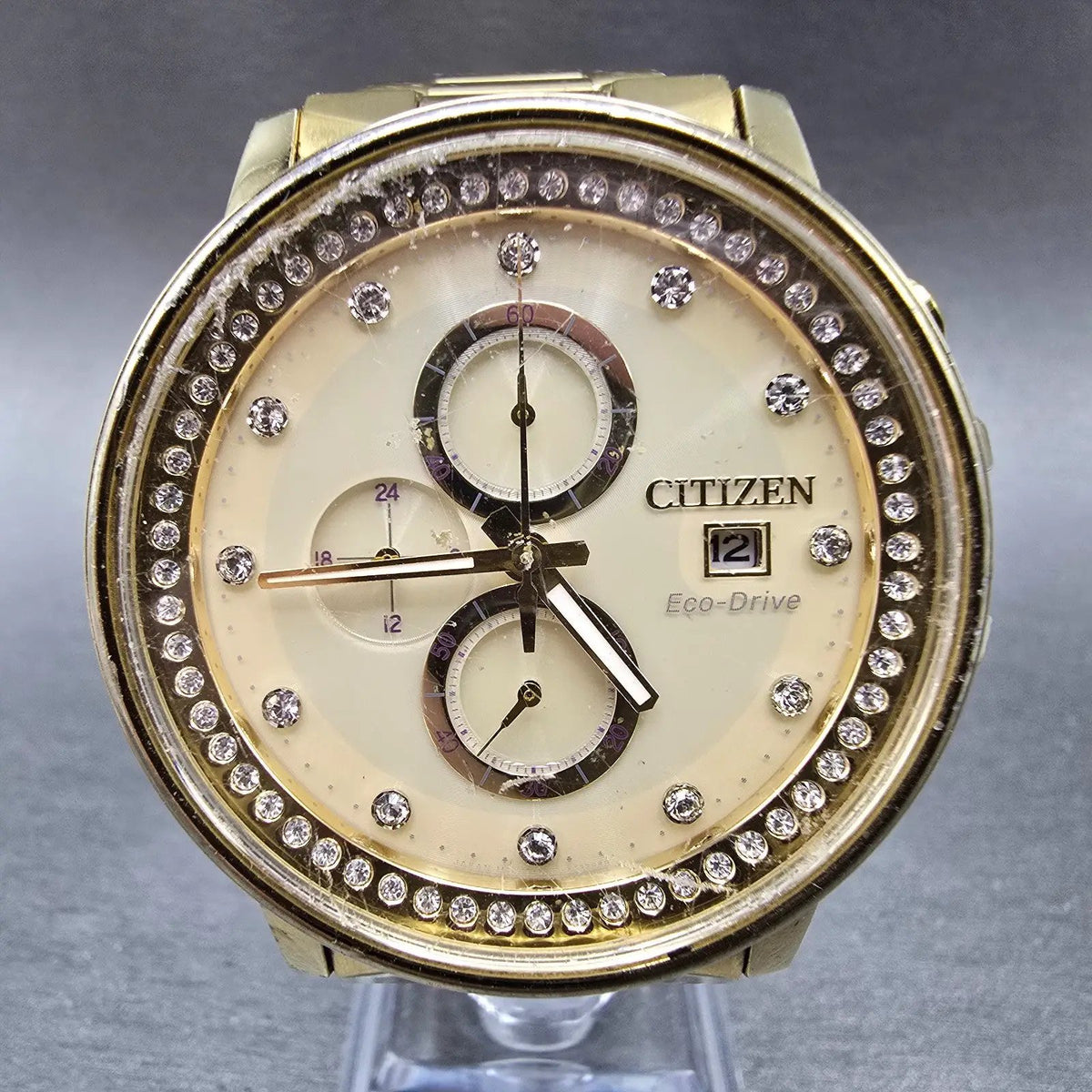Citizen Eco-Drive Nighthawk Chronograph Watch Men 43mm Gold FB3002-53P PARTS0
