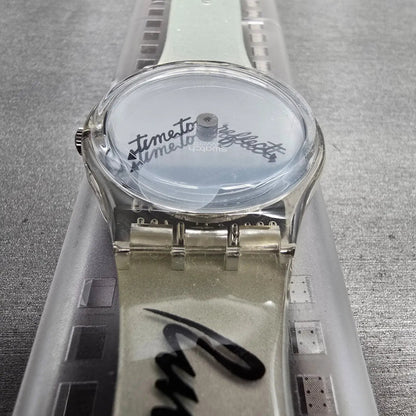 Swatch Time to Reflect Watch Men 34mm Silver Dial Clear Case GZ143 New Batt NOS06