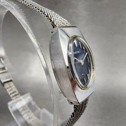VTG Seiko Watch Women 15mm Blue Dial Silver Tone Manual Wind Rectangle 11 Runs