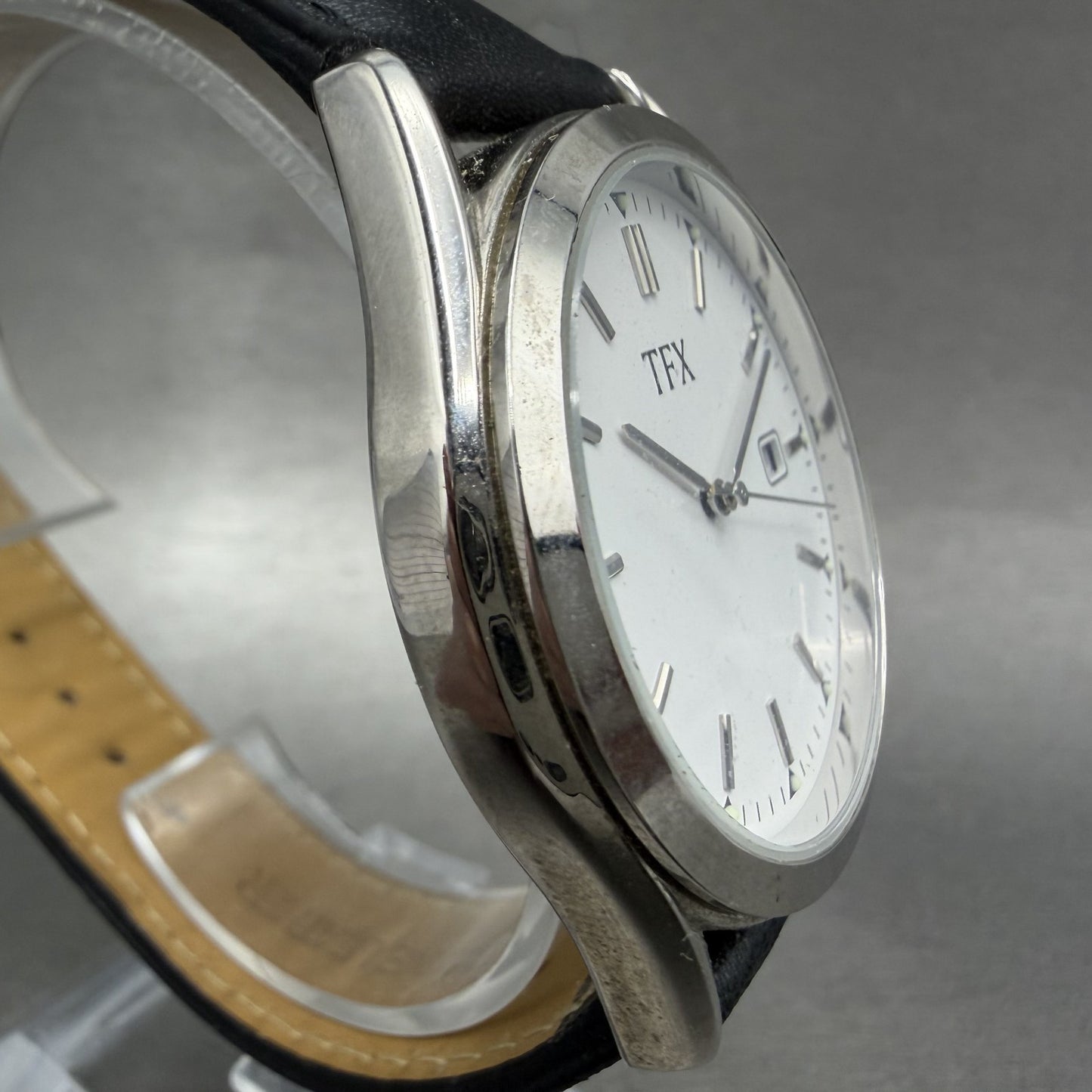 Bulova TFX Watch Men 39mm White Dial Silver Tone Date Round New Battery 36B1043