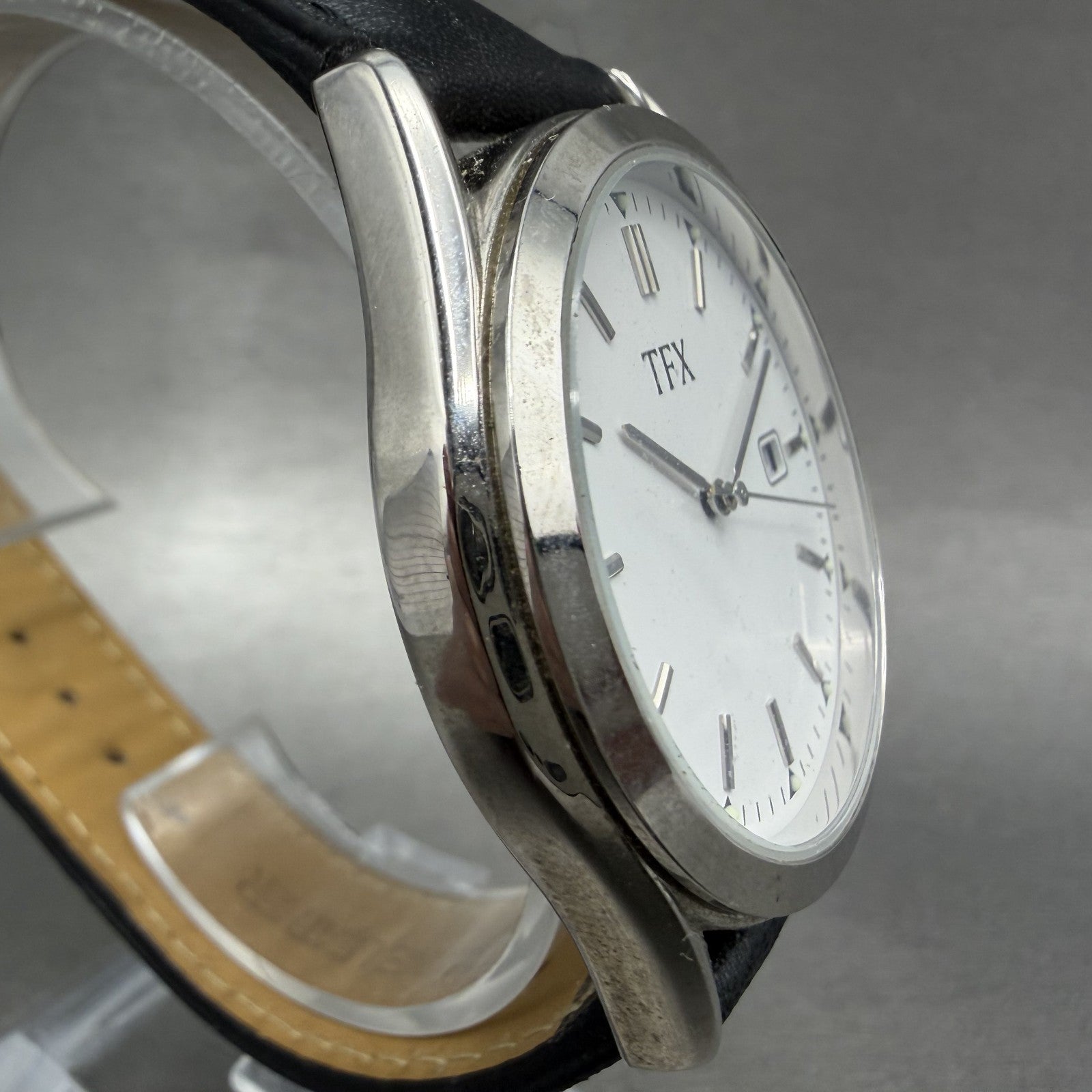 Bulova TFX Watch Men 39mm White Dial Silver Tone Date Round New Battery 36B1043