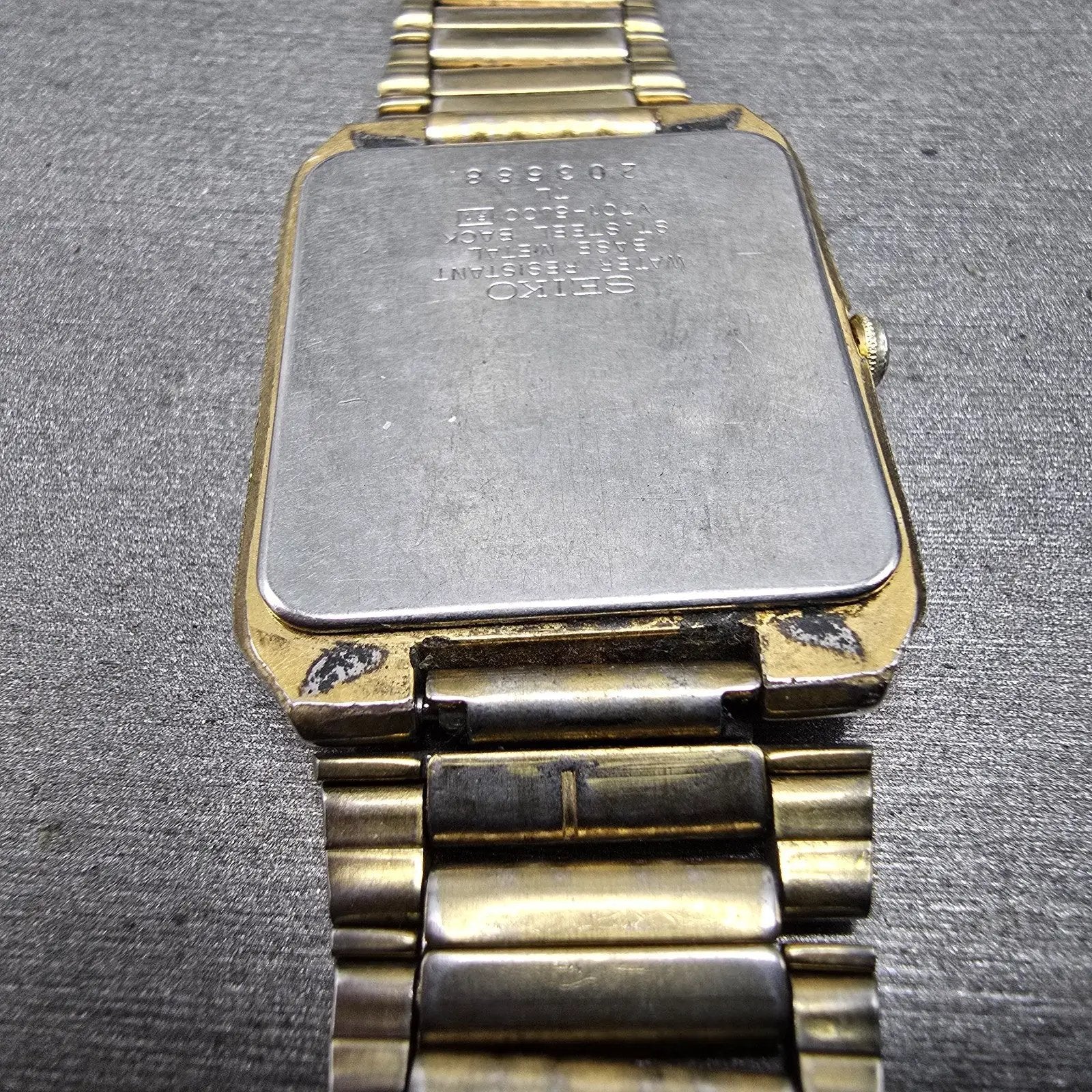 Seiko Tank Watch Men 26mm Gold Dial Gold Tone Rectangle V701-5J00 PARTS13