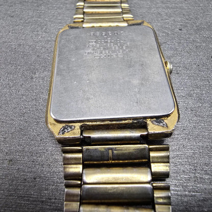 Seiko Tank Watch Men 26mm Gold Dial Gold Tone Rectangle V701-5J00 PARTS13