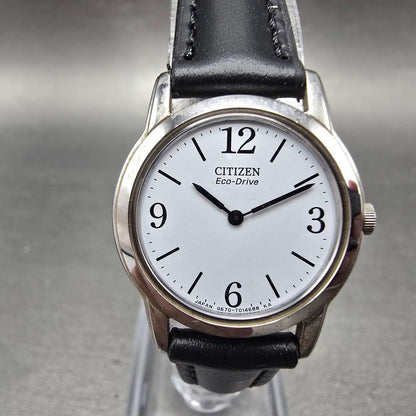 Citizen Eco-Drive Stiletto Watch Women 23mm White Dial Silver Tone Leather Works0