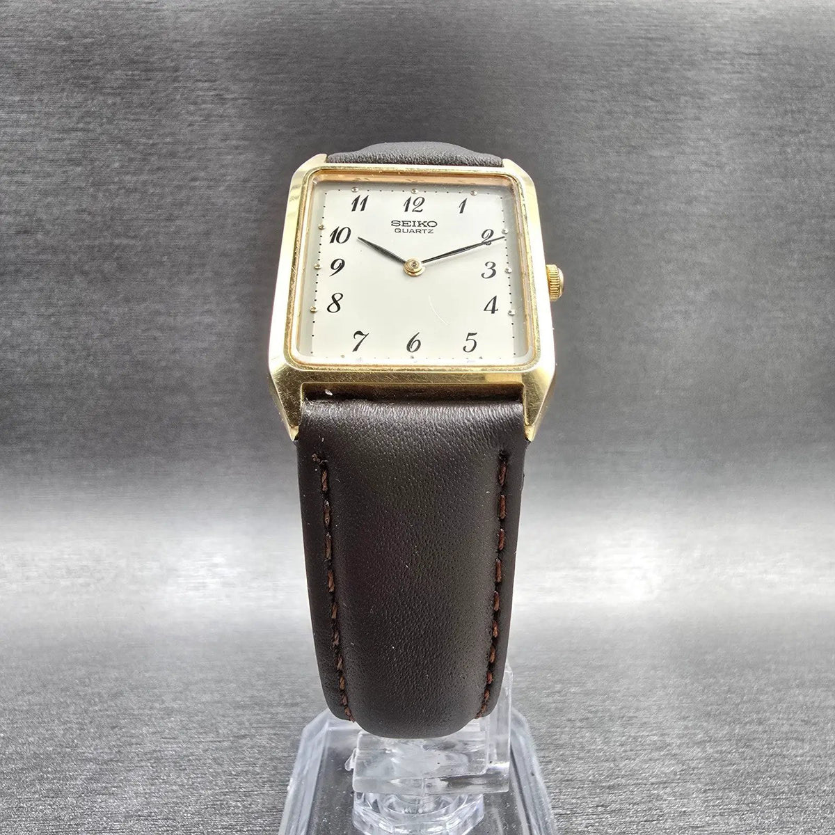 Seiko Tank Watch Men 25mm White Dial Gold Rectangle 5Y00-5009 New Battery W/Box6