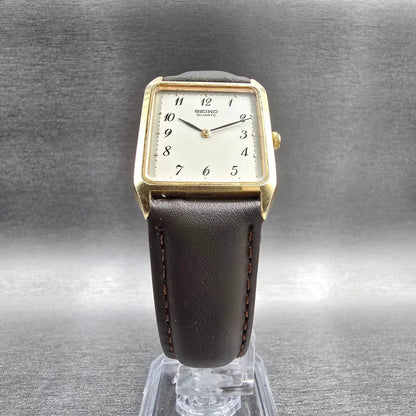 Seiko Tank Watch Men 25mm White Dial Gold Rectangle 5Y00-5009 New Battery W/Box6