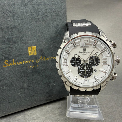 Salvatore Marra Chronograph Watch Men 46mm White Dial Steel Date Round new batt0