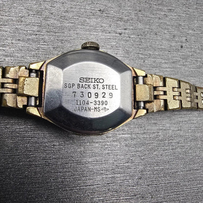 Seiko Watch Women 19mm Champagne Dial Gold Tone Octagon 1104-3390 Manual Wind10