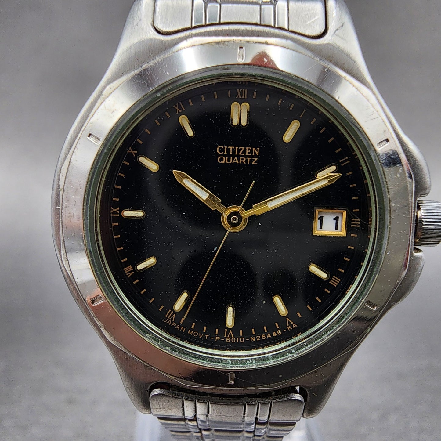 Citizen Watch Women 27mm Black Dial Silver Tone Date 6010S41983 New Battery1