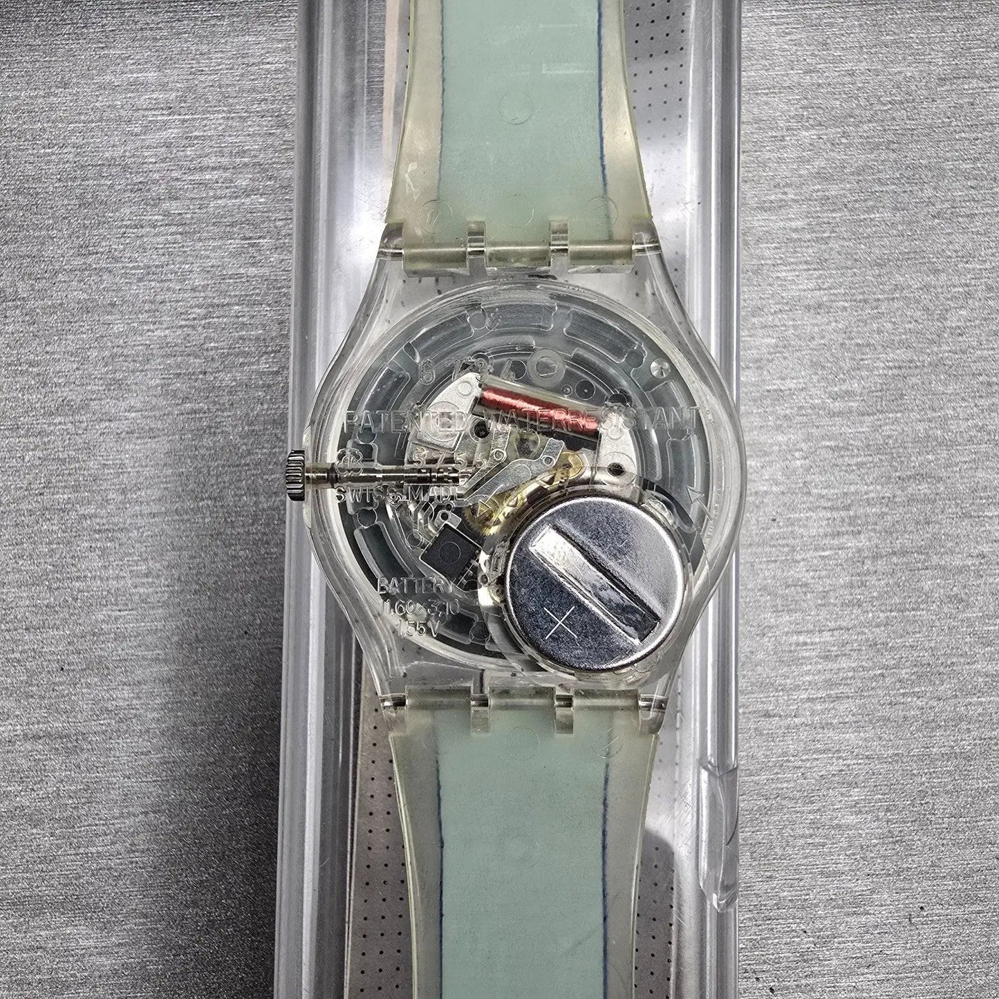 Swatch Gent SMALL IN BIG Watch Men 34mm White Dial Clear Case GK254 New Battery12