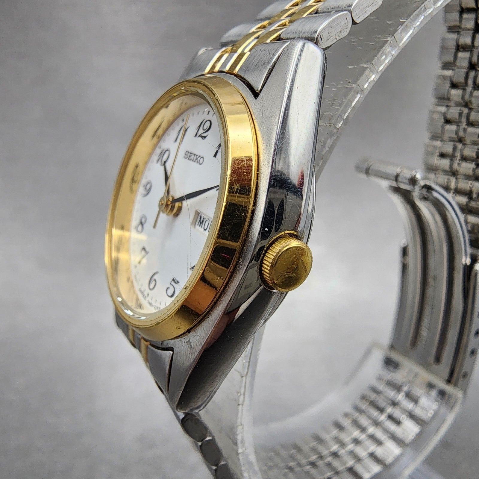 Seiko Watch Women 24mm White Dial Two Tone Daydate Round 7N830011 New Battery2