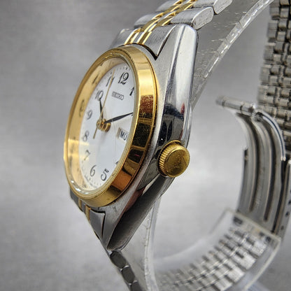 Seiko Watch Women 24mm White Dial Two Tone Daydate Round 7N830011 New Battery2