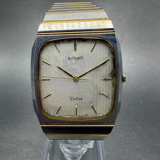Seiko Dolce Watch Men 29mm Silver Dial Two Tone Rectangle 9531-5140 New Battery0
