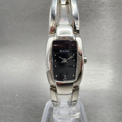 Bulova Tank Watch Women 17mm Black Dial Steel Rectangle 96T03 New Battery