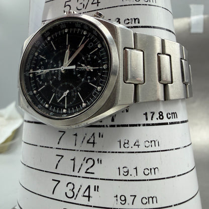 Seiko Chronograph Watch Men 36mm Black Dial Silver Tone Date 7T62-0AA0 PARTS11
