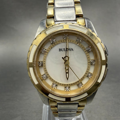 Bulova Diamond Watch Women 32mm MOP Dial Two Tone Round 98P140 PARTS NO CROWN0