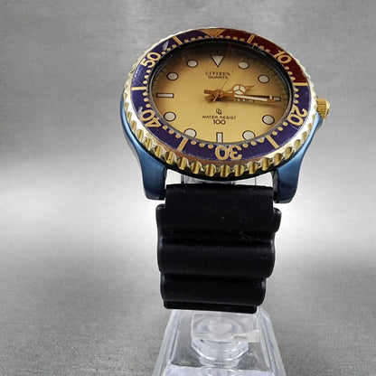 Citizen Dive Watch Men 40mm Gold Dial Blue Case Pepsi Bezel Round READ!!!!! Runs5