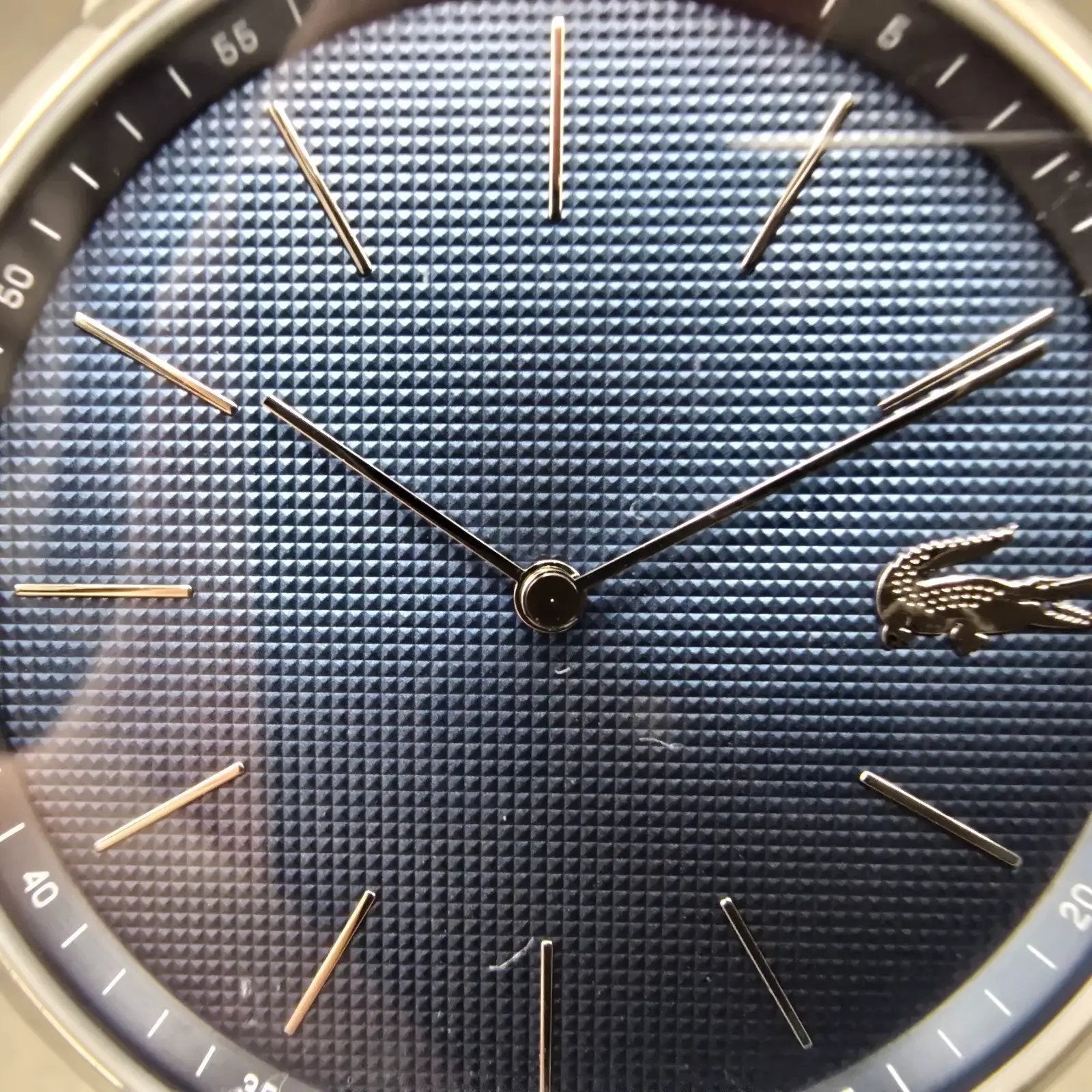 Lacoste Watch Men 41mm Blue Dial Silver Tone Round Leather Band New Battery1