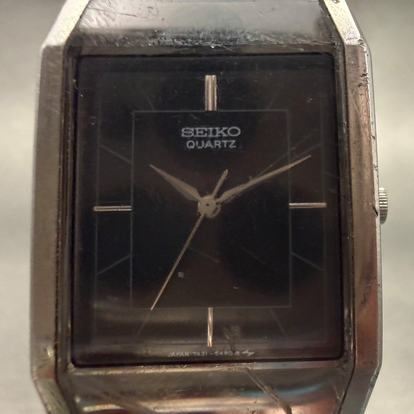 Seiko Watch Men 25mm Black Dial Silver Tone Rectangle 7431-5360 New Battery1