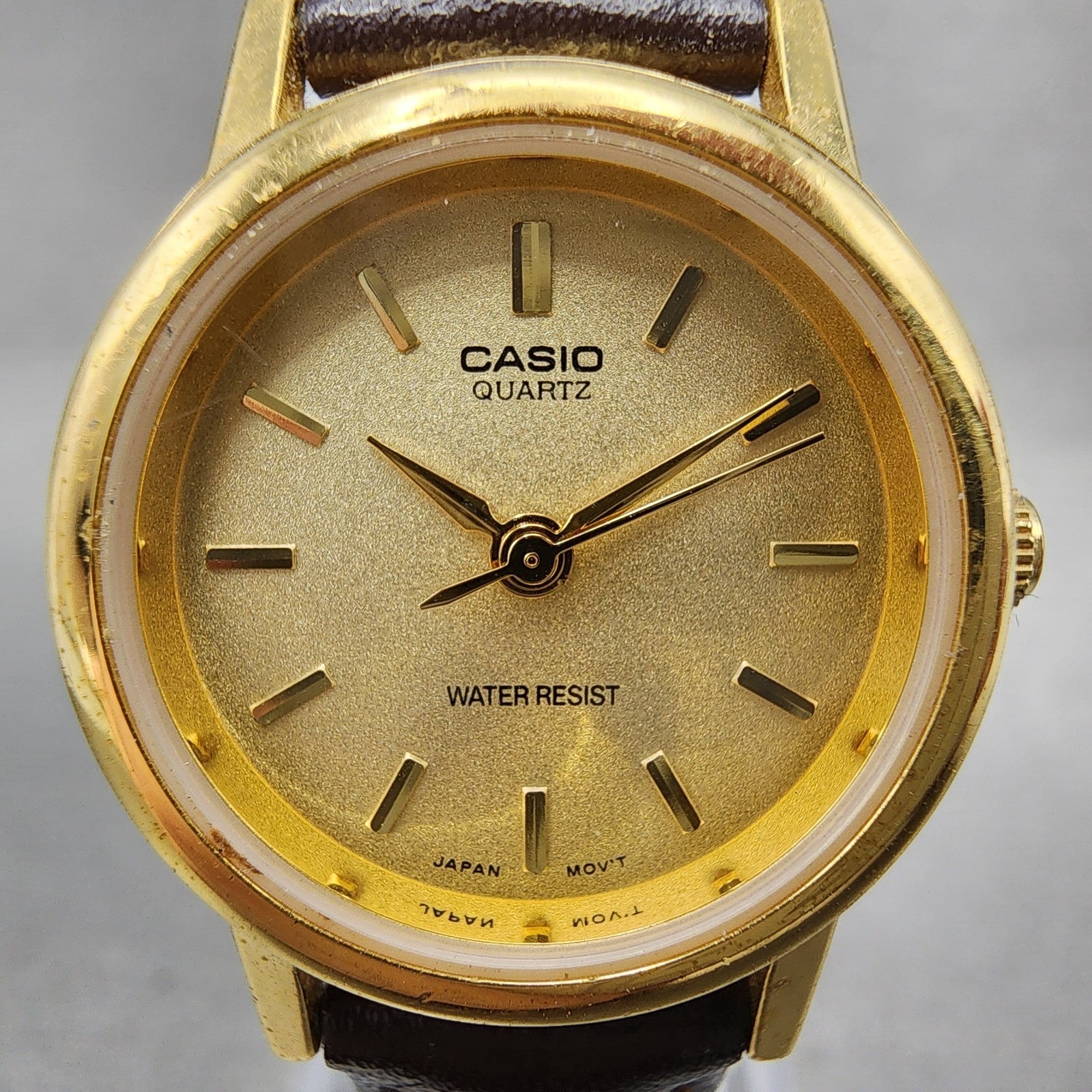 Casio LTP1095 Watch Women 23mm Gold Dial Gold Tone Round Leather New Battery1