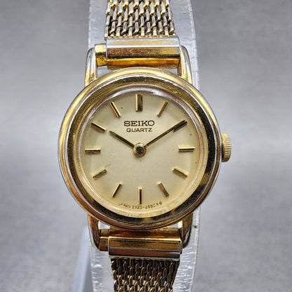 Seiko Watch Women 19mm Gold Dial Gold Tone Round 23200319 New Battery VTG0