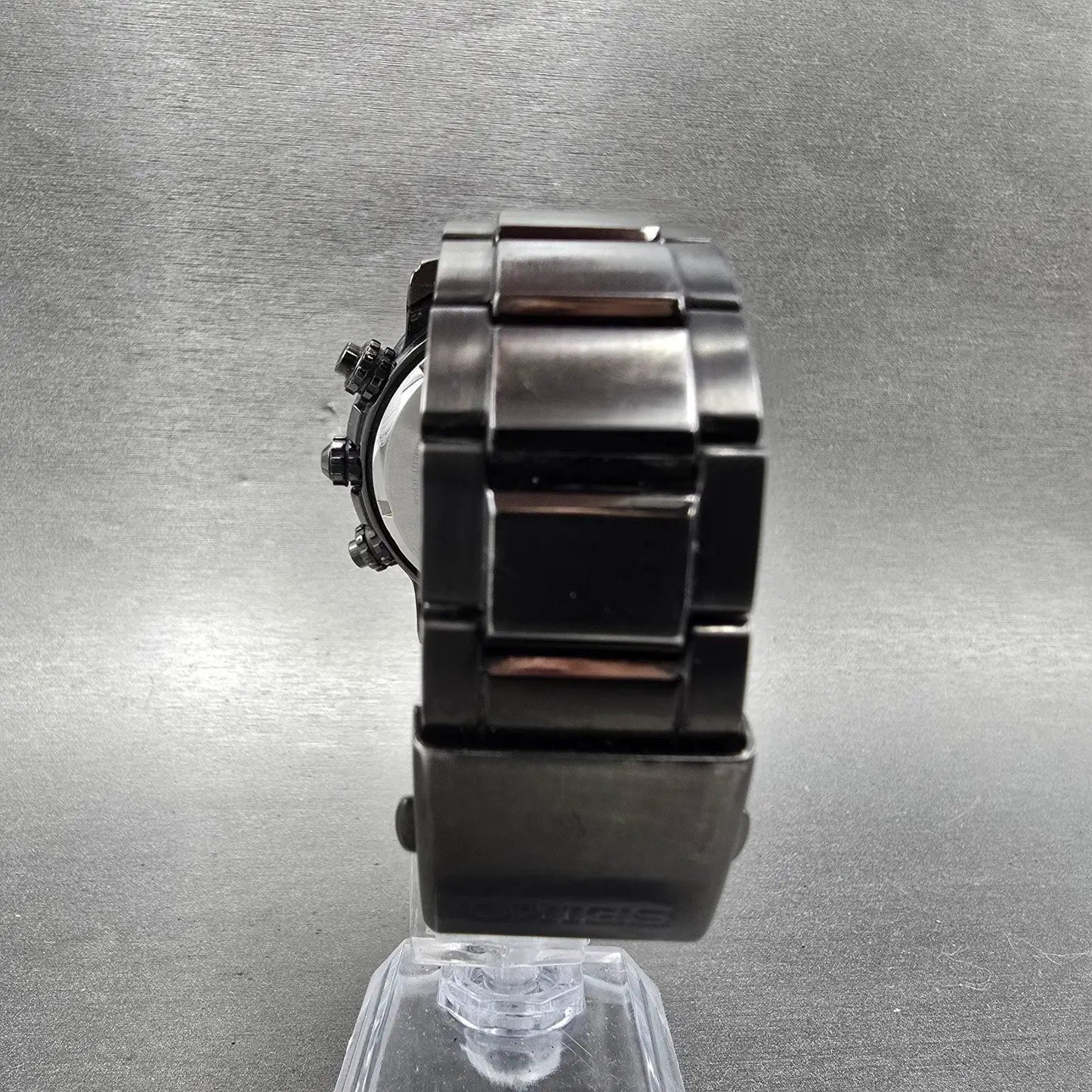 Seiko Chronograph Solar Watch Men 45mm Black Dial Black Tone Date V175-0CH0 Runs7