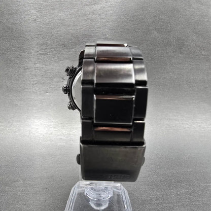 Seiko Chronograph Solar Watch Men 45mm Black Dial Black Tone Date V175-0CH0 Runs7