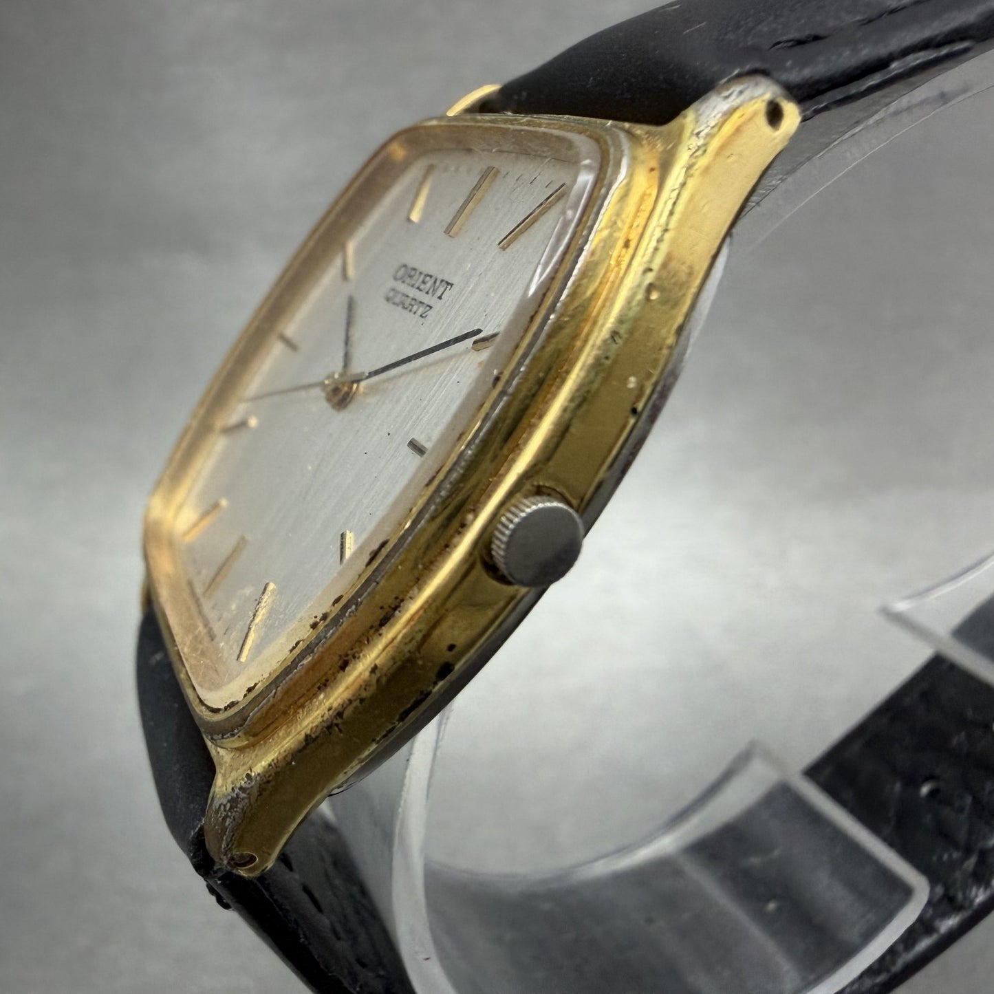 Orient Watch Men 30mm Silver Dial Gold Tone Rectangle LM97541720 New Battery2