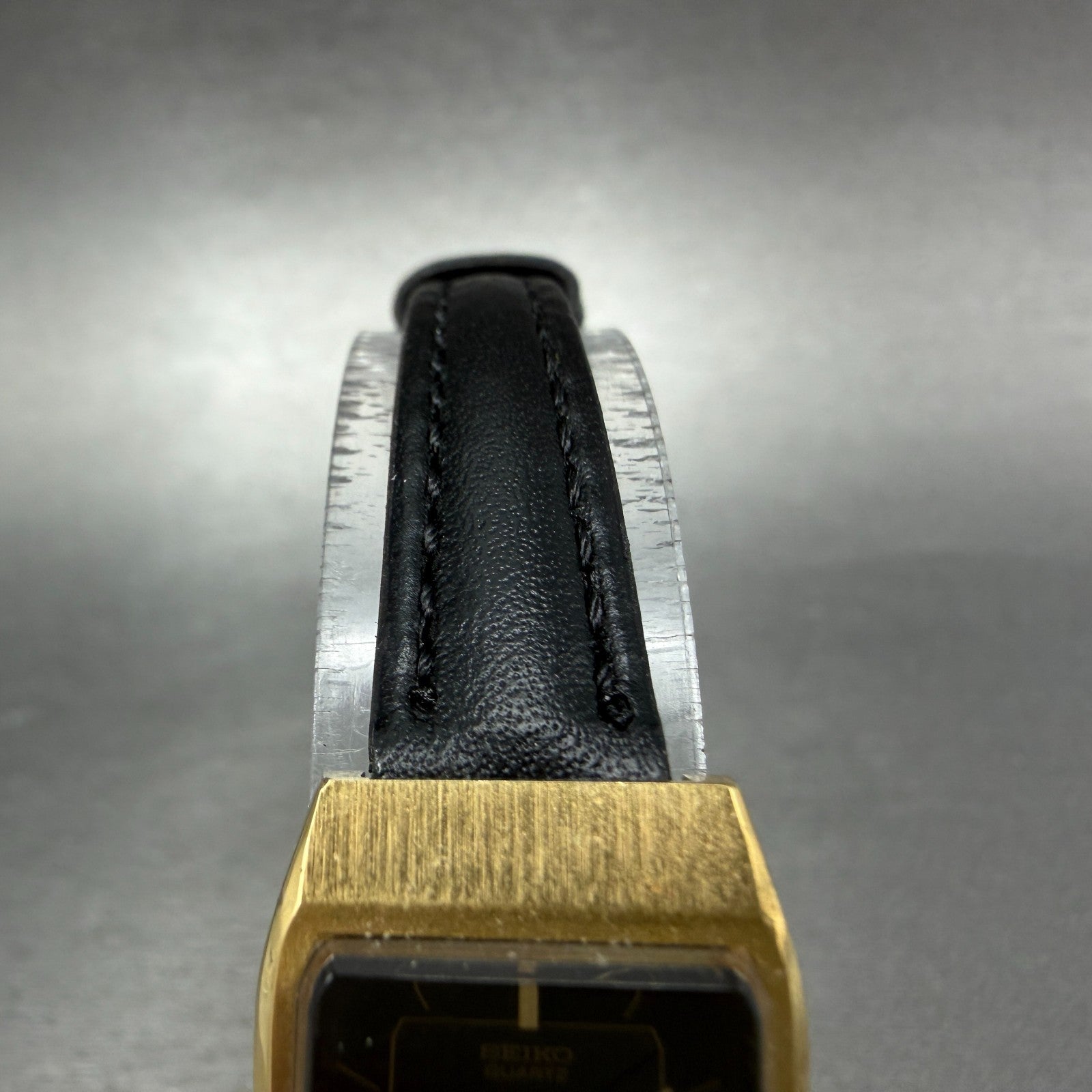 Seiko Tank Watch Women 18mm Black Dial Gold Tone Rectangle 2B21-5020 New Batt J74