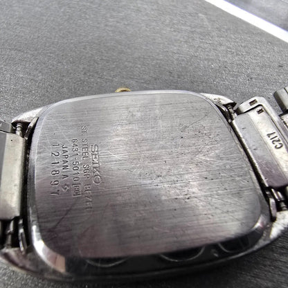 Seiko Watch Men 30mm Silver Dial Two Tone Rectangle 6431-5010 PARTS Vintage10