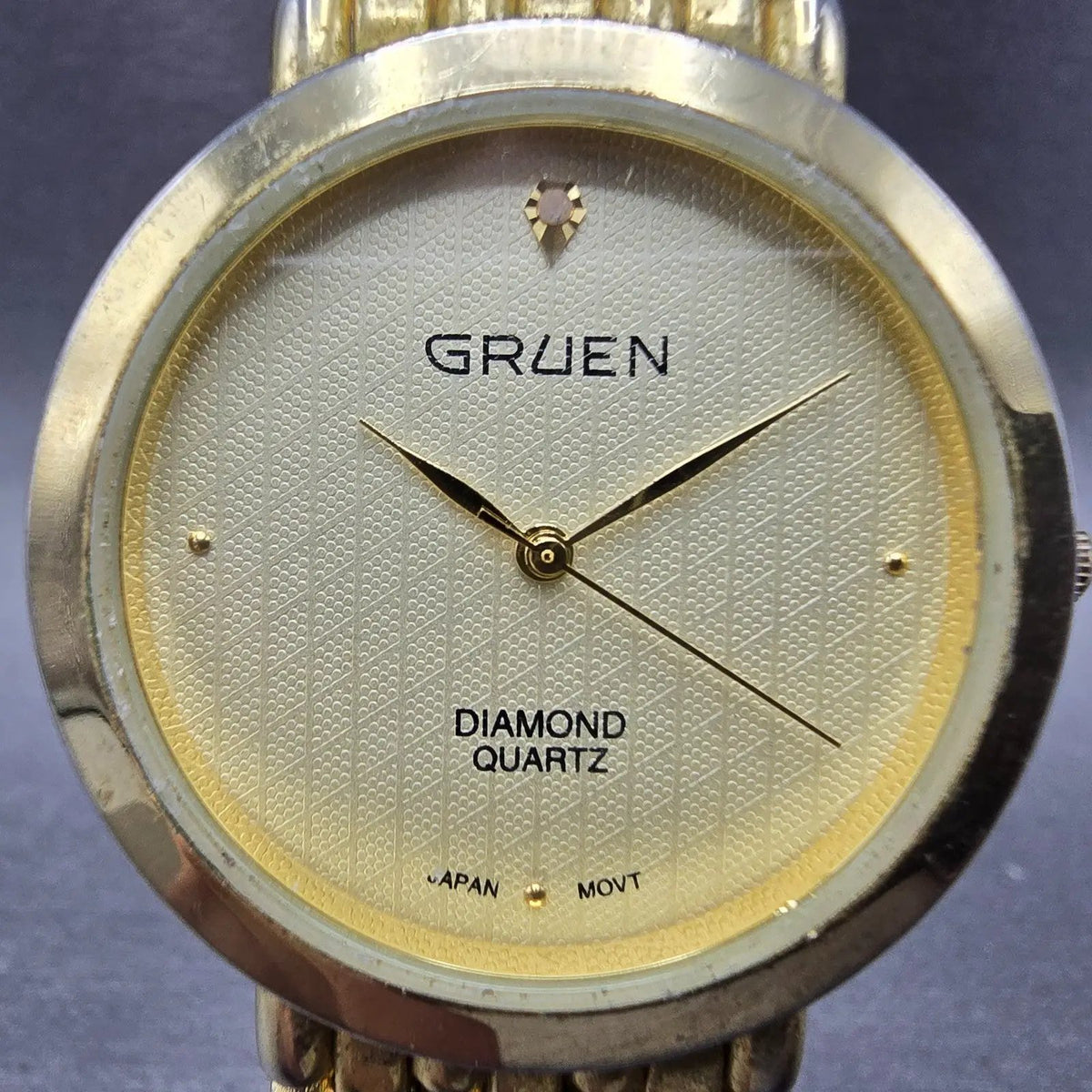 Gruen Watch Men 36mm Gold Dial Gold Tone Round New Battery Vintage1