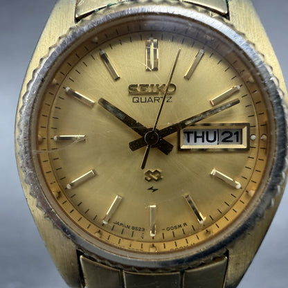 Seiko SQ Watch Women 24mm Champagne Dial Gold Tone Daydate 8523-0050 New Battery1