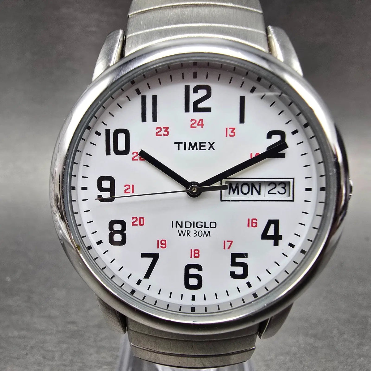 Timex Easy Reader Watch Men 35mm White Dial Silver Tone Daydate T20461 New BattK0