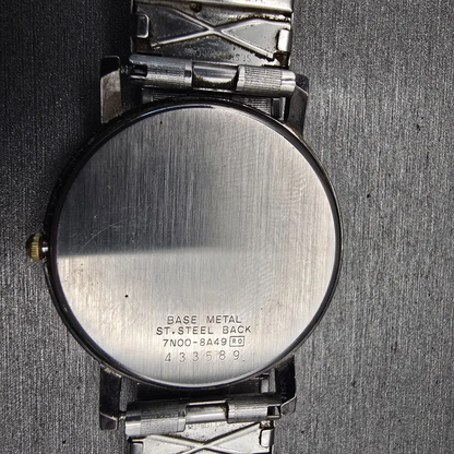 Seiko Watch Men 34mm Black Dial Black Tone Round 7N00-8A49 New Battery Vintage10