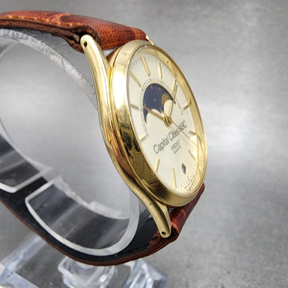 Seiko Moonphase Watch Men 32mm Silver Dial Gold Tone Date 7434-7008 PARTS