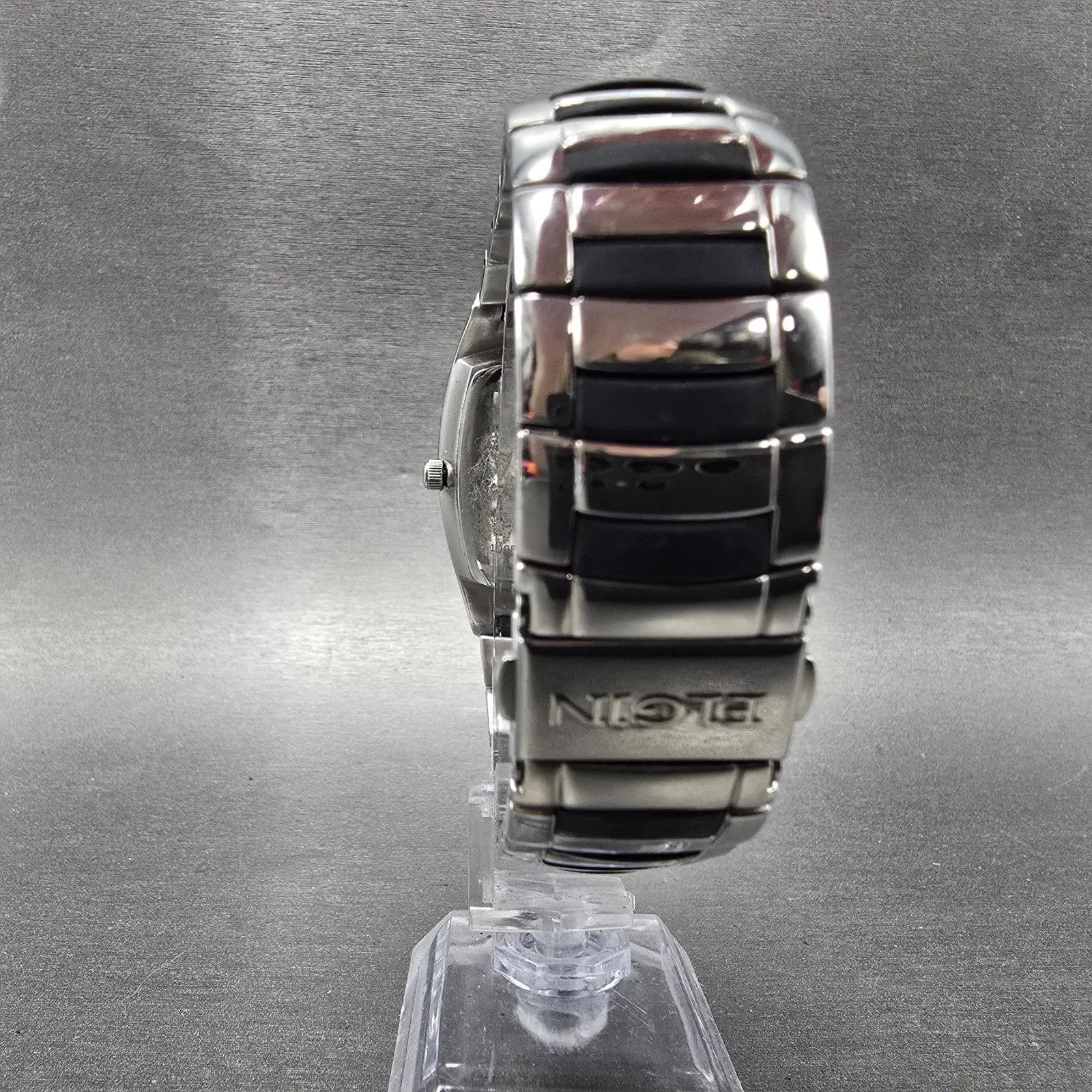 Elgin Tank Watch Men 34mm Black Dial Silver Tone Date Rectangle EG453 NewBattery8