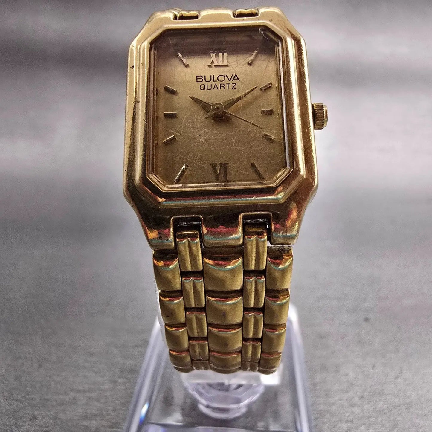 Bulova Watch Women 19mm Gold Dial Gold Tone Rectangle Vintage New Battery5