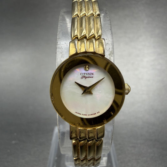 Citizen Elegance Watch Women 17mm MOP Dial Gold Tone Round Bangle New Battery0