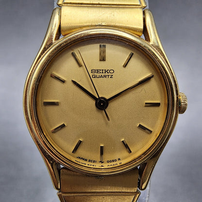 VTG Seiko Watch Women 21mm Gold Dial Gold Tone Round 2C21-0029 New Battery