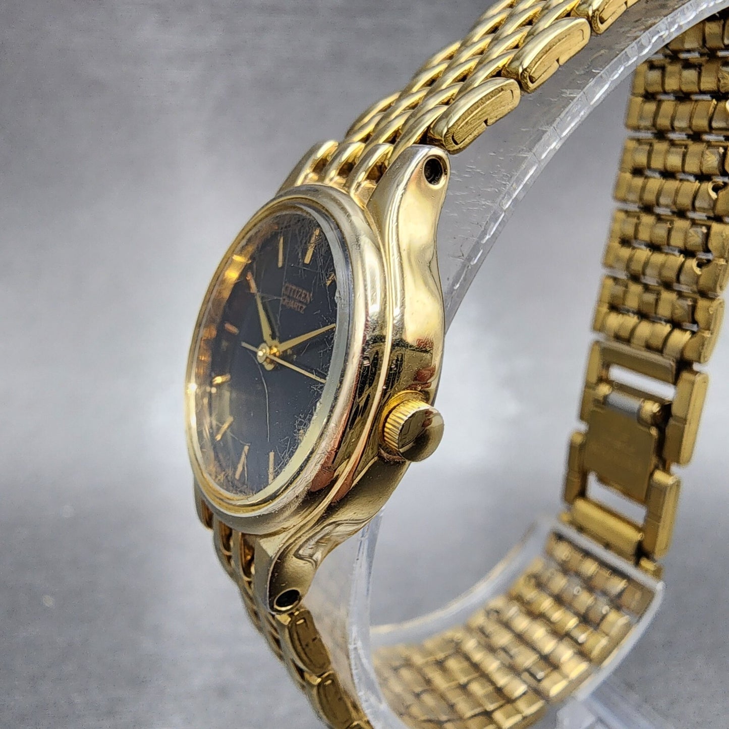 Citizen Watch Women 24mm Black Dial Gold Tone Round 6031K06894 New Battery2