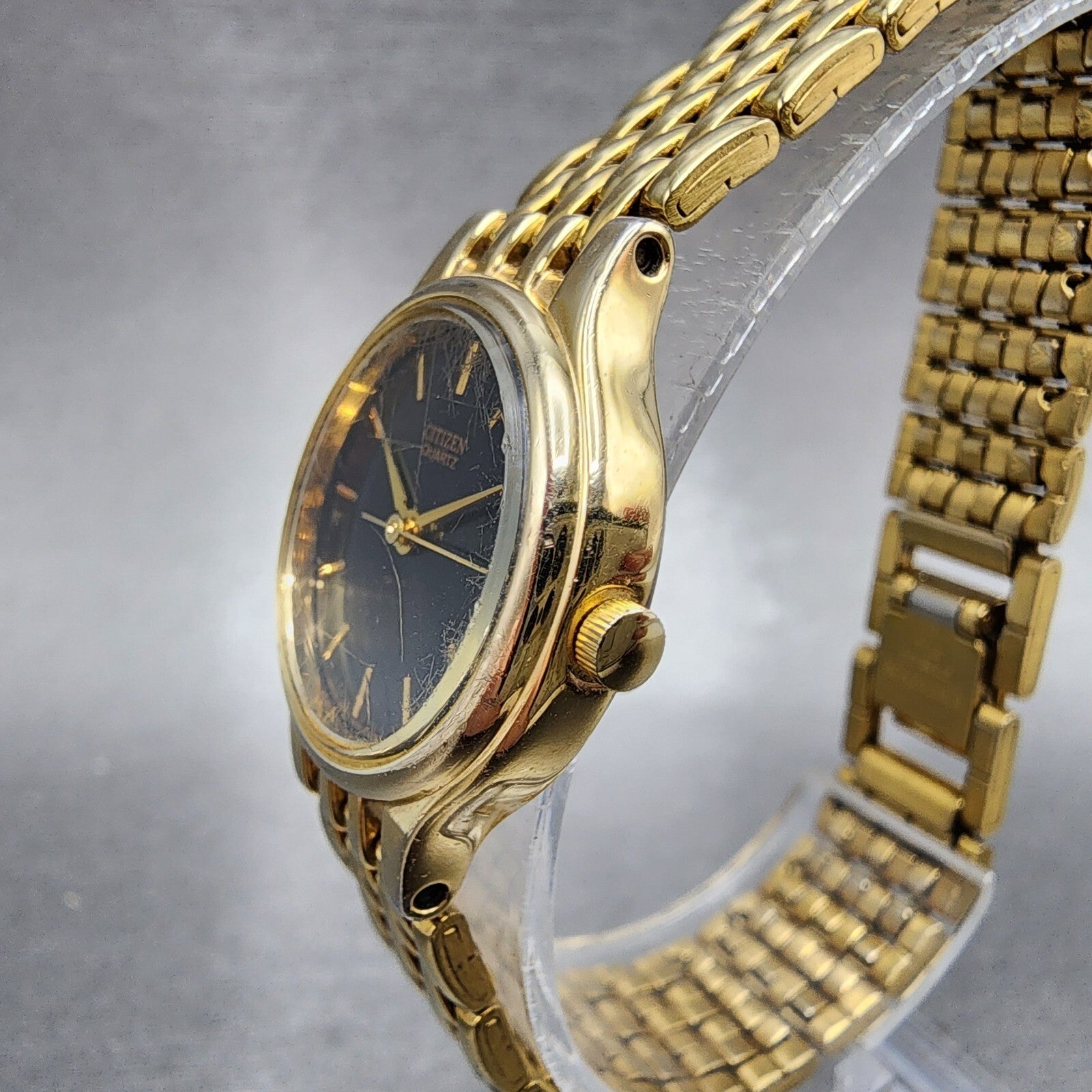 Citizen Watch Women 24mm Black Dial Gold Tone Round 6031K06894 New Battery2