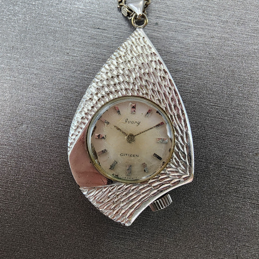 Citizen Ivory Pendent Watch Women White Dial Silver Tone Asymmetrical Manual Run