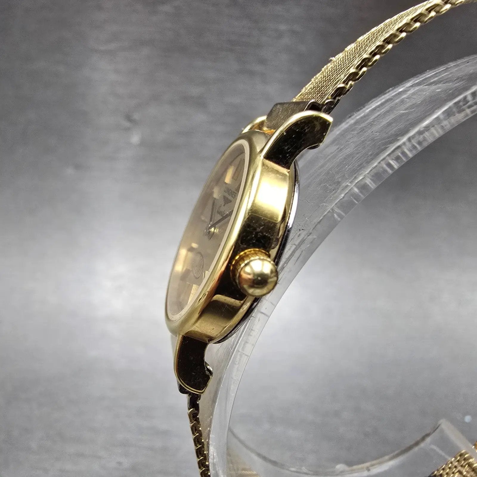 Longines Watch Women 20mm Gold Dial Gold Tone Round Mesh Band New Battery VTG2