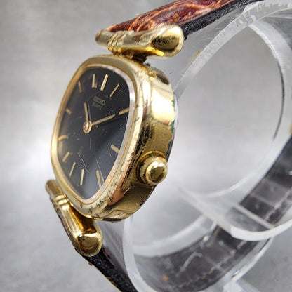 Seiko Watch Women 25mm Black Dial Gold Tone Oval 23205400 New Battery2