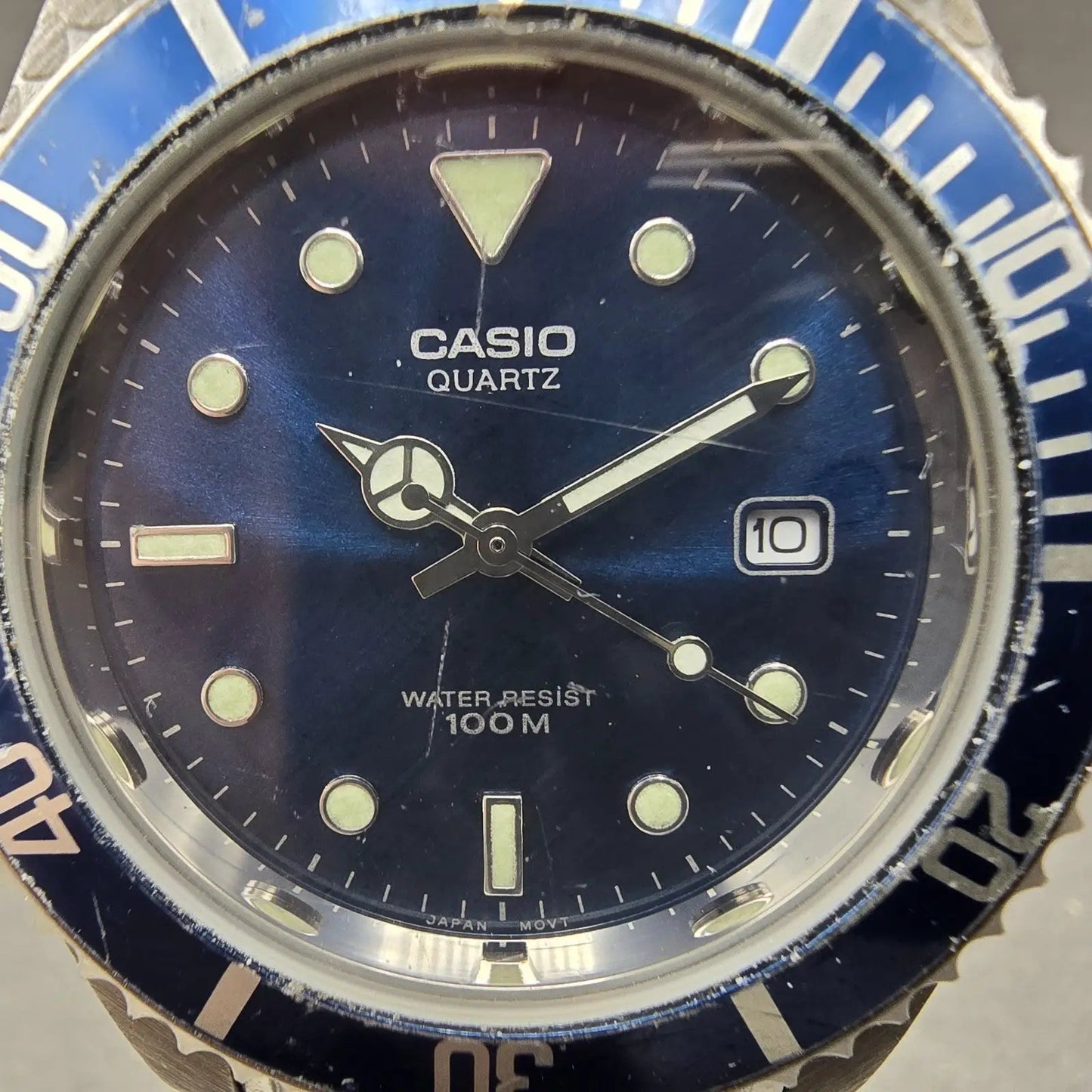 Casio Dive Watch Men 40mm Blue Dial Silver Tone Date MTD-1010 New Battery GJKK1