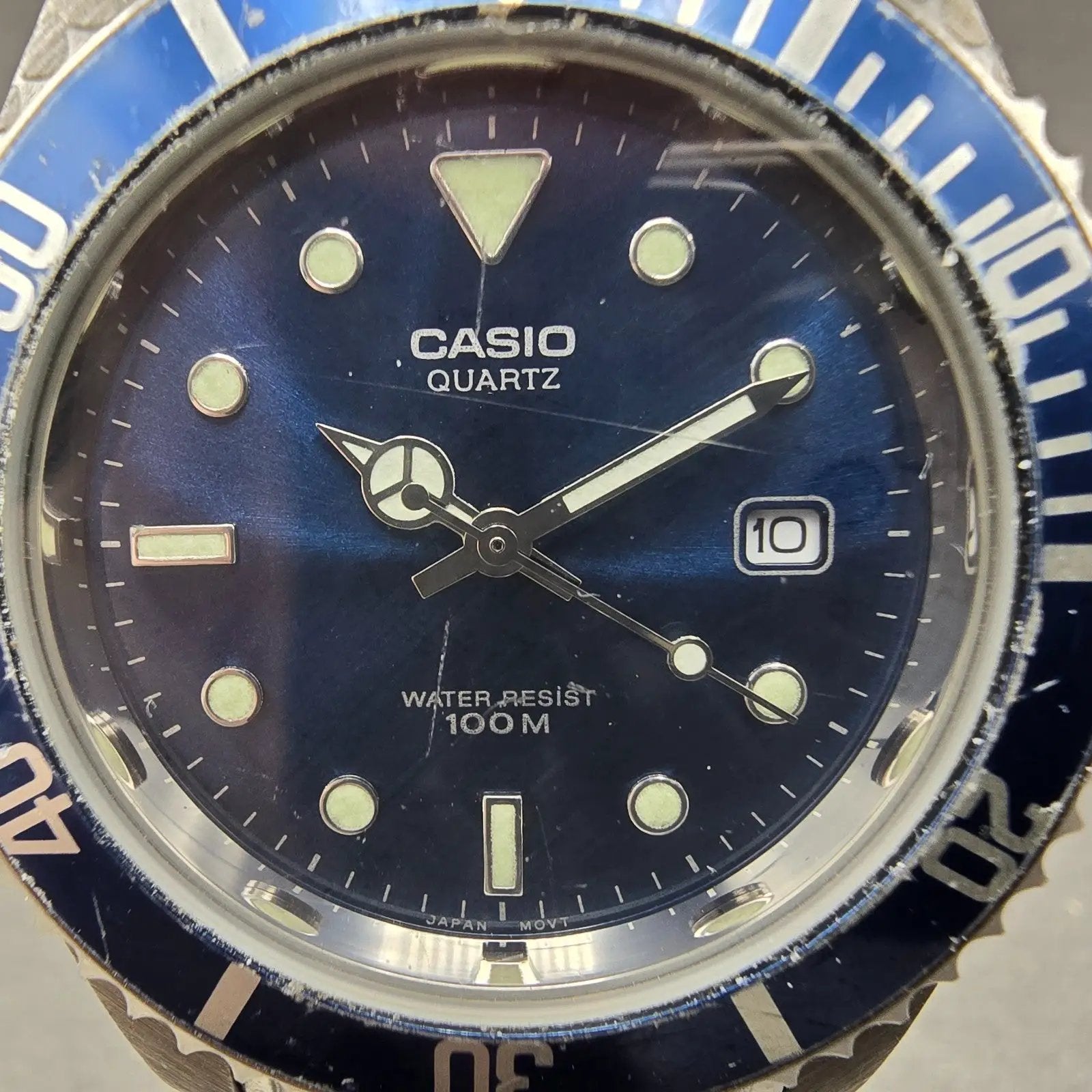 Casio Dive Watch Men 40mm Blue Dial Silver Tone Date MTD-1010 New Battery GJKK1
