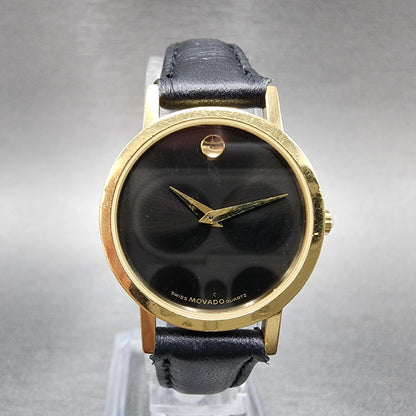 Movado Museum Watch Women 25mm Black Dial Gold Tone Round 87-25-832 New Batt C67