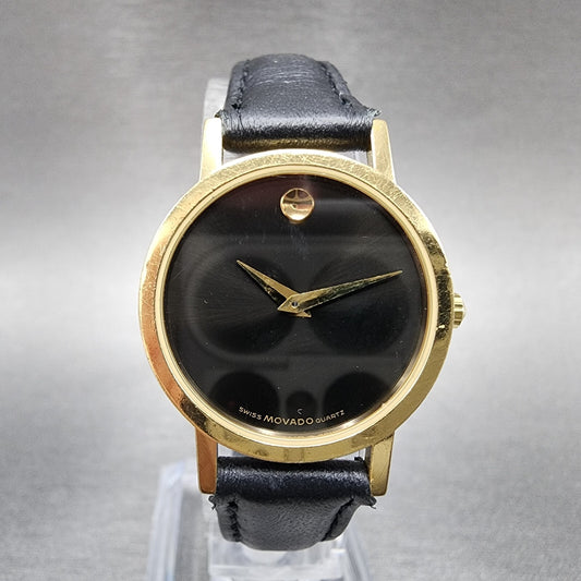 Movado Museum Watch Women 25mm Black Dial Gold Tone Round 87-25-832 New Batt C67