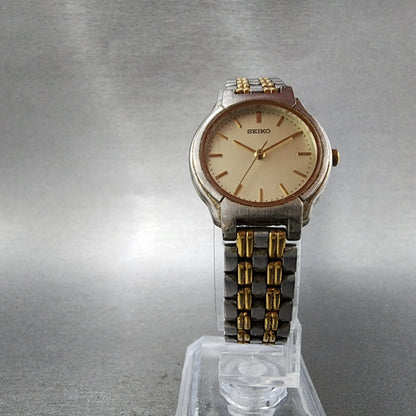 Seiko Watch Women 24mm Chamapge Dial Two Tone Round V7012b90 New Battery5